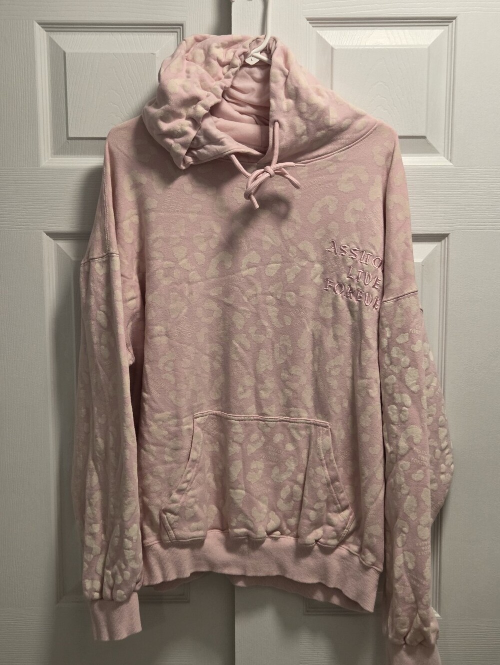 ALF Assholes Live Forever Light Pink Embroidered Leopard Hoodie Size Large